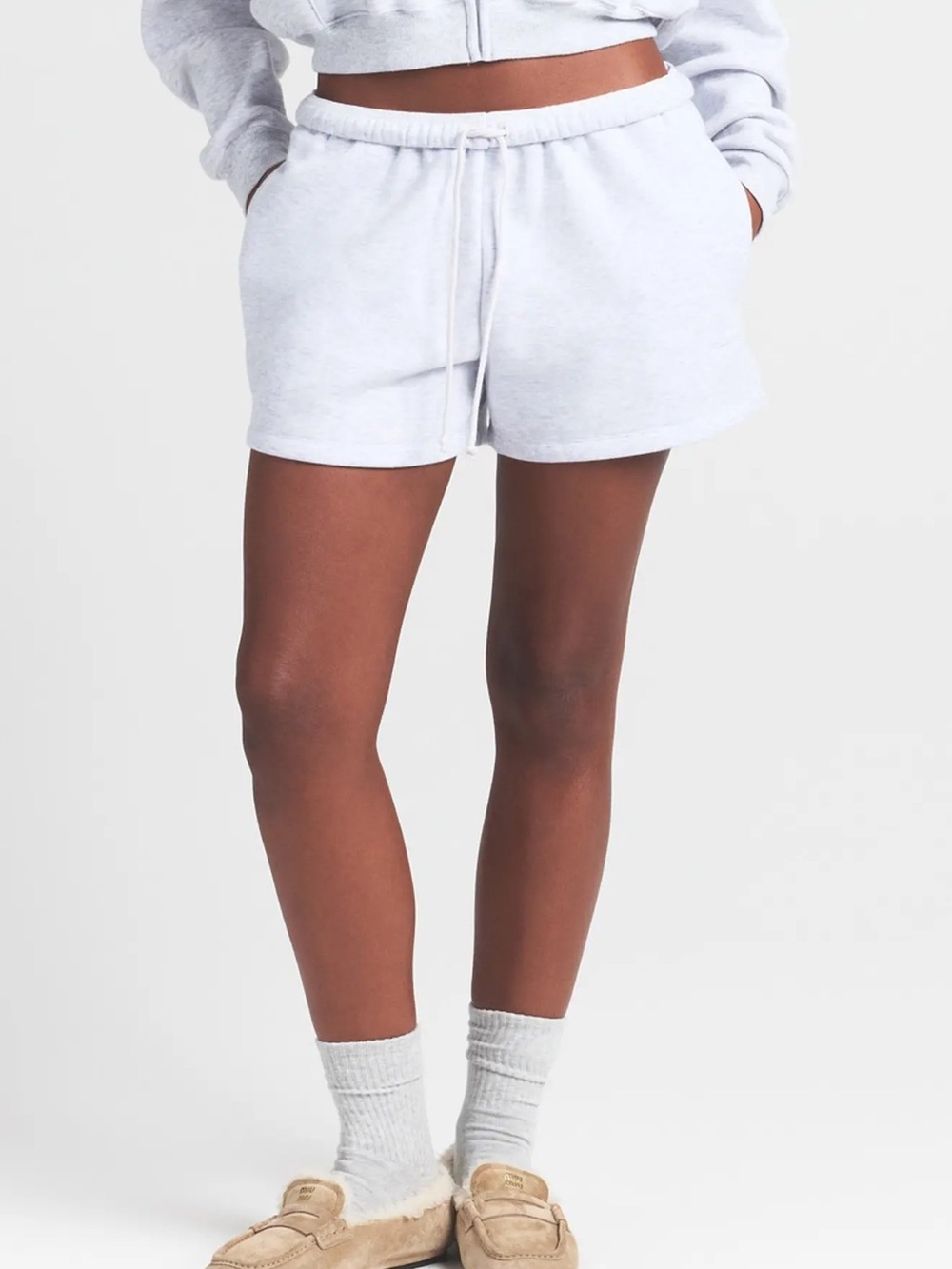 SKIMS Shorts Women’s L Gray Fleece Classic Shorts Lounge Elastic Waist Log